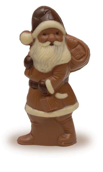 Weihnachtsmann mit Sack mittel aus Schokolade