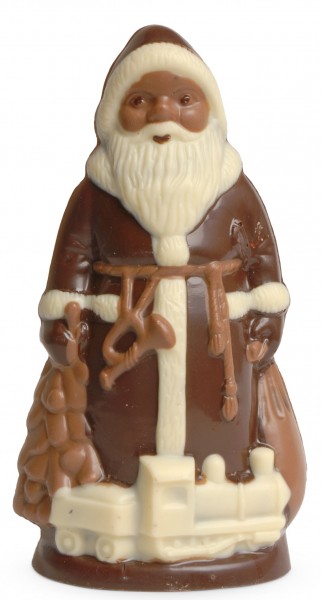 Weihnachtsmann mit Zug aus Schokolade
