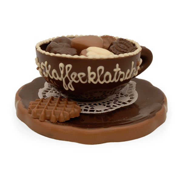 Schokoladen-Tasse "Kaffeeklatsch" gefüllt mit Pralinen