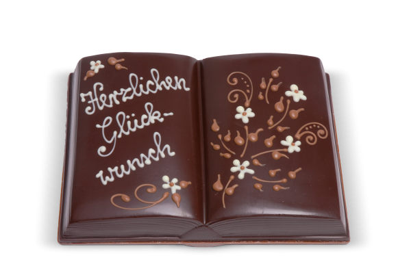 Schokoladenbuch gefüllt mit Pralinen mit Alkohol
