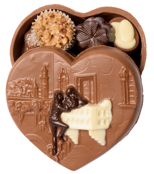 Schokoladen-Herz Romeo & Julia gefüllt mit Pralinen