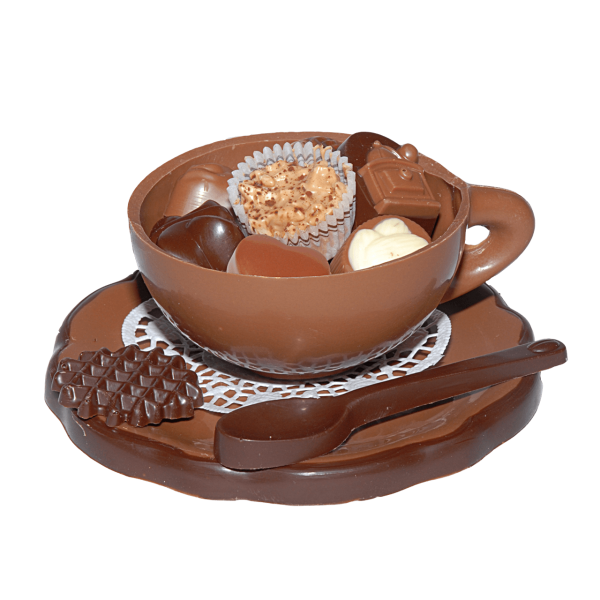 Schokoladen-Tasse gefüllt mit Pralinen