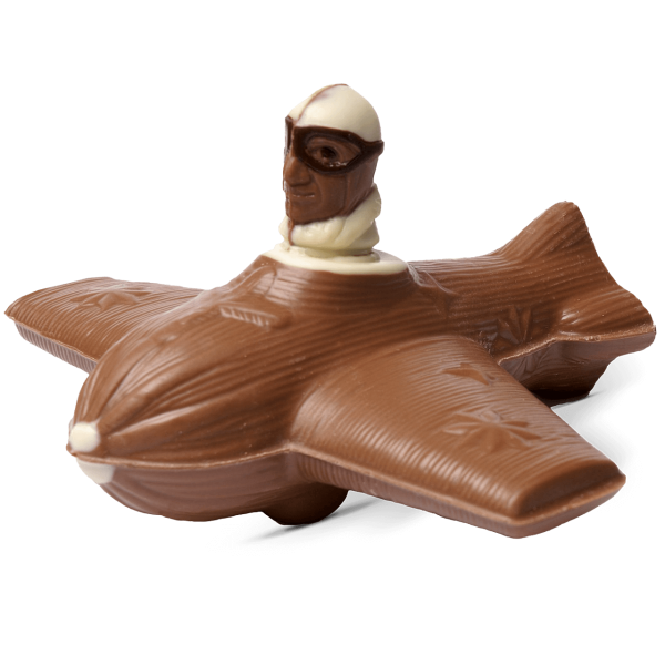 Flugzeug mit Pilot aus Schokolade