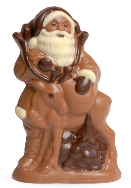 Weihnachtsmann mit Hirsch aus Schokolade