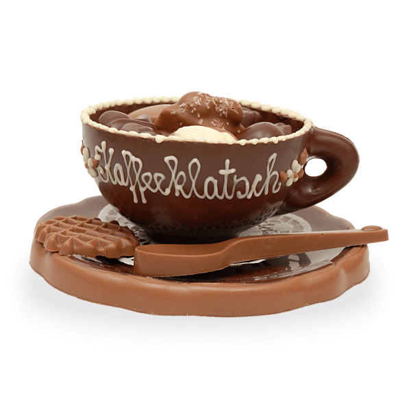 Schokoladen-Tasse "Kaffeeklatsch" gefüllt mit Pralinen