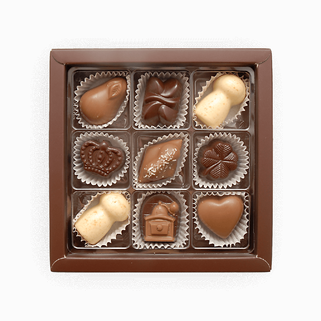 Pralinenquadrat mit gemischten Pralinen klein #1