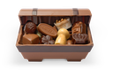 Schokoladen-Schatztruhe gefüllt mit Pralinen