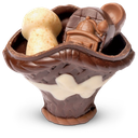 Schokoladen-Körbchen mit Schleife gefüllt mit alkoholfreien Pralinen