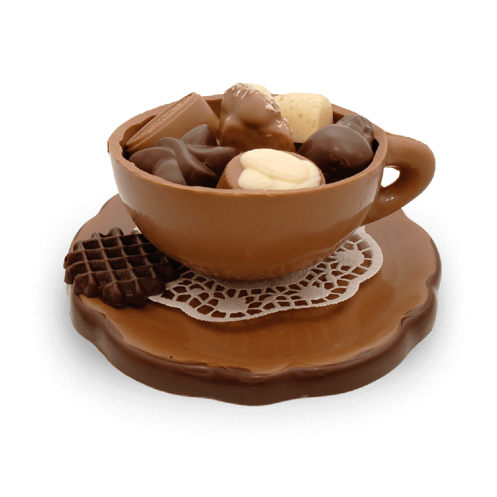 Schokoladen-Tasse gefüllt mit Pralinen