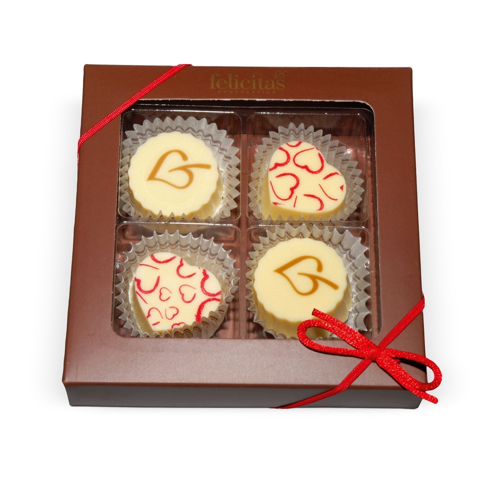 Pralinenquadrat ¨Zum Valentinstag¨ mit Herzpralinen