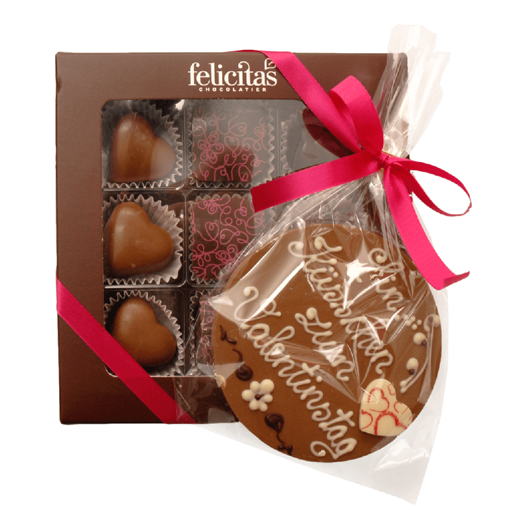 Valentinstagspräsent Pralinen und Botschaft
